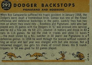 1960 Topps #292 Dodger Backstops (Joe Pignatano / John Roseboro) Back