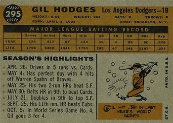 1960 Topps #295 Gil Hodges Back