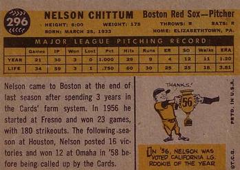 1960 Topps #296 Nelson Chittum Back