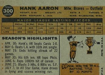 1960 Topps #300 Hank Aaron Back