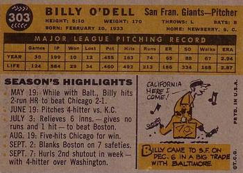 1960 Topps #303 Billy O'Dell Back
