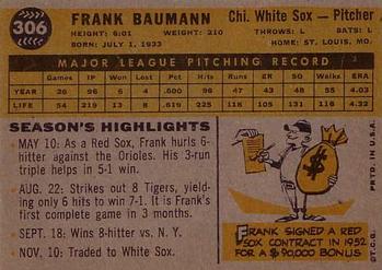 1960 Topps #306 Frank Baumann Back