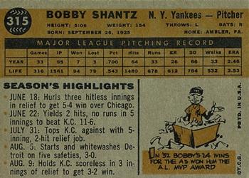 1960 Topps #315 Bobby Shantz Back