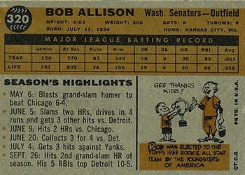 1960 Topps #320 Bob Allison Back