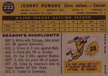 1960 Topps #323 Johnny Romano Back