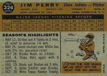 1960 Topps #324 Jim Perry Back