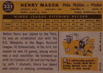 1960 Topps #331 Henry Mason Back