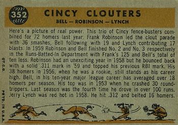 1960 Topps #352 Cincy Clouters (Gus Bell / Frank Robinson / Jerry Lynch) Back