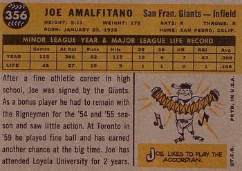 1960 Topps #356 Joe Amalfitano Back
