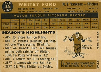 1960 Topps #35 Whitey Ford Back