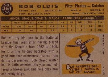 1960 Topps #361 Bob Oldis Back
