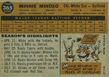 1960 Topps #365 Minnie Minoso Back