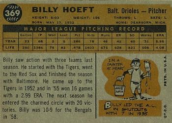1960 Topps #369 Billy Hoeft Back