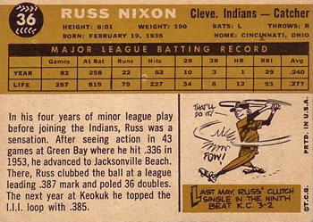 1960 Topps #36 Russ Nixon Back