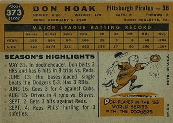 1960 Topps #373 Don Hoak Back