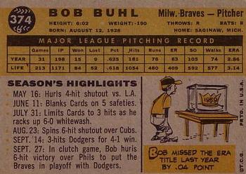1960 Topps #374 Bob Buhl Back