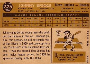 1960 Topps #376 Johnny Briggs Back
