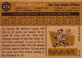 1960 Topps #378 Stu Miller Back