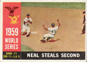 1960 Topps #385 1959 World Series Game #1 - Neal Steals Second Front
