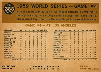 1960 Topps #388 1959 World Series Game #4 - Hodges' Winning Homer Back