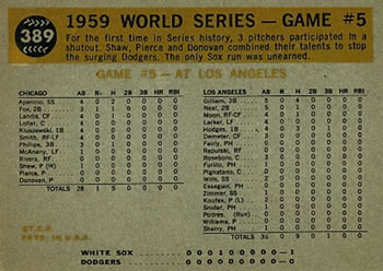 1960 Topps #389 1959 World Series Game #5 - Luis Swipes Base Back