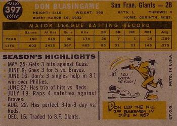 1960 Topps #397 Don Blasingame Back