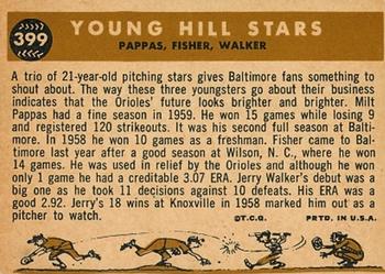 1960 Topps #399 Young Hill Stars (Milt Pappas / Jack Fisher / Jerry Walker) Back