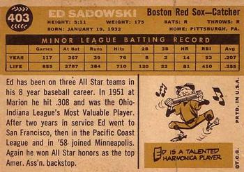 1960 Topps #403 Ed Sadowski Back
