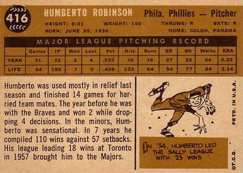 1960 Topps #416 Humberto Robinson Back