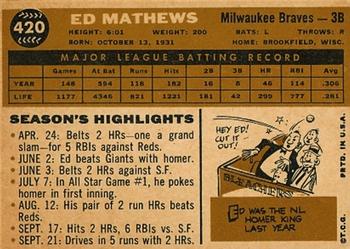 1960 Topps #420 Ed Mathews Back