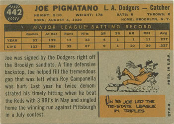 1960 Topps #442 Joe Pignatano Back