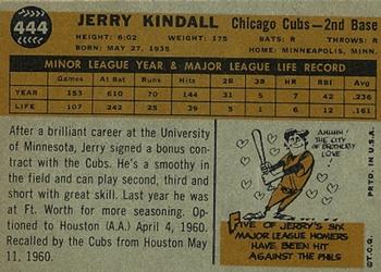 1960 Topps #444 Jerry Kindall Back