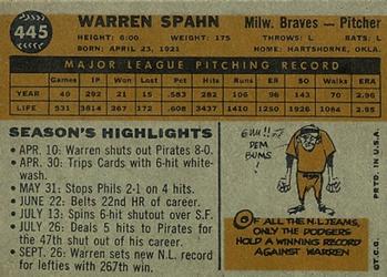 1960 Topps #445 Warren Spahn Back