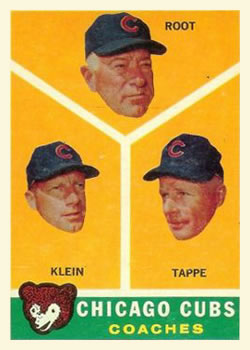 1960 Topps #457 Chicago Cubs Coaches (Charlie Root / Lou Klein / Elvin Tappe) Front