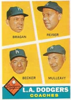 1960 Topps #463 L.A. Dodgers Coaches (Bobby Bragan / Pete Reiser / Joe Becker / Greg Mulleavy) Front
