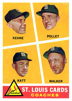1960 Topps #468 St. Louis Cards Coaches (Johnny Keane / Howie Pollet / Ray Katt / Harry Walker) Front