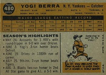 1960 Topps #480 Yogi Berra Back