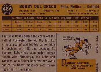 1960 Topps #486 Bobby Del Greco Back