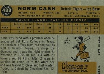 1960 Topps #488 Norm Cash Back