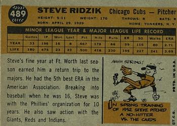 1960 Topps #489 Steve Ridzik Back