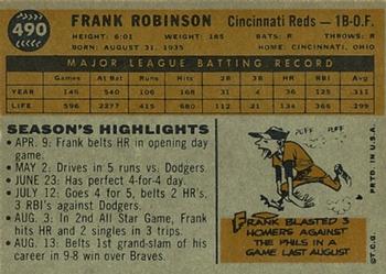 1960 Topps #490 Frank Robinson Back