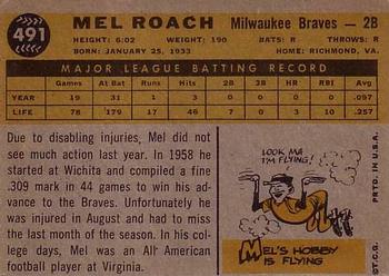 1960 Topps #491 Mel Roach Back
