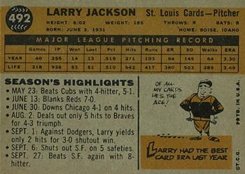 1960 Topps #492 Larry Jackson Back