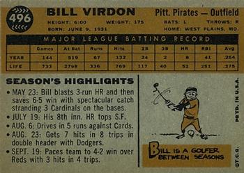 1960 Topps #496 Bill Virdon Back