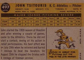 1960 Topps #497 John Tsitouris Back