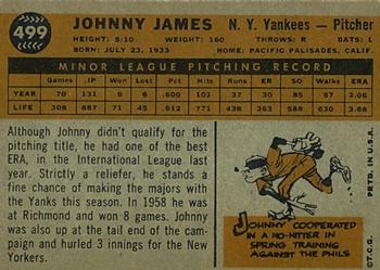 1960 Topps #499 Johnny James Back