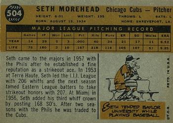 1960 Topps #504 Seth Morehead Back