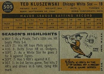 1960 Topps #505 Ted Kluszewski Back