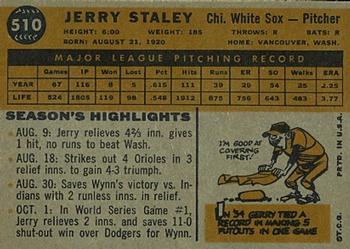 1960 Topps #510 Jerry Staley Back