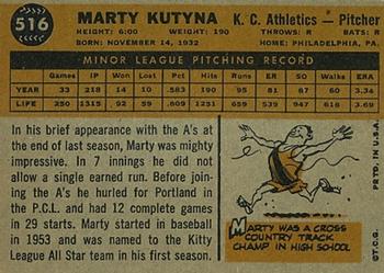 1960 Topps #516 Marty Kutyna Back